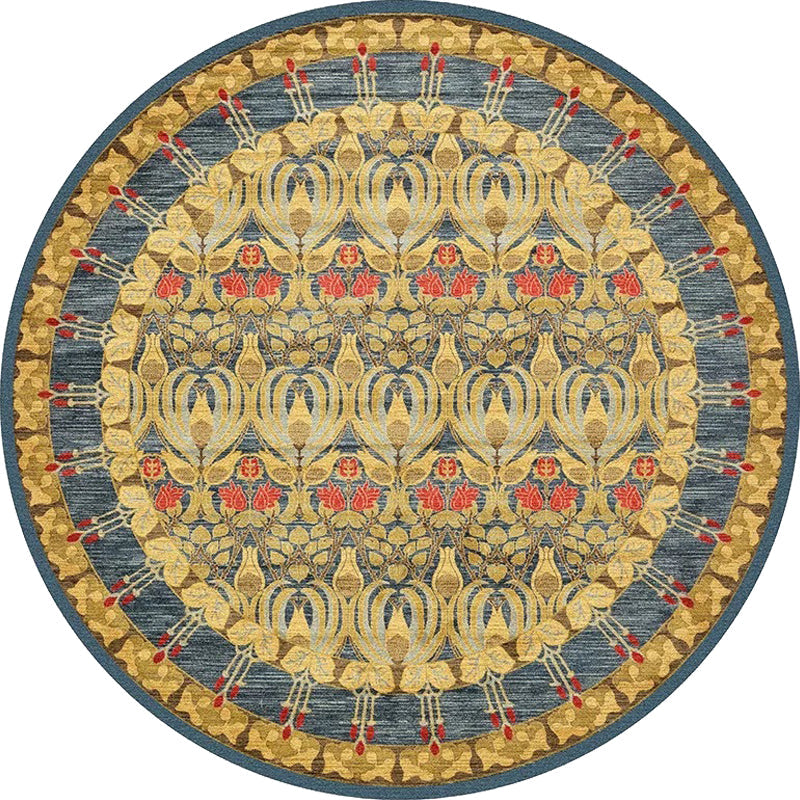 BowLift | Retro Tribal Circles Pattern Carpet Yellow and Red Polyester Carpet Washable Pet Friendly Non-Slip Carpet for the Living Room