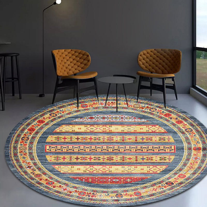 BowLift | Retro Tribal Circles Pattern Carpet Yellow and Red Polyester Carpet Washable Pet Friendly Non-Slip Carpet for the Living Room