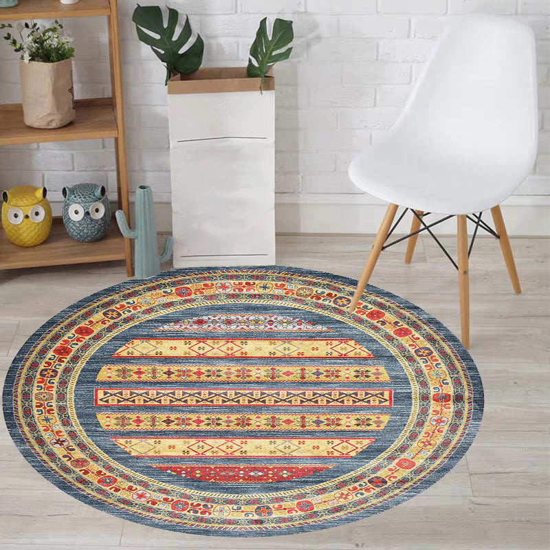 BowLift | Retro Tribal Circles Pattern Carpet Yellow and Red Polyester Carpet Washable Pet Friendly Non-Slip Carpet for the Living Room