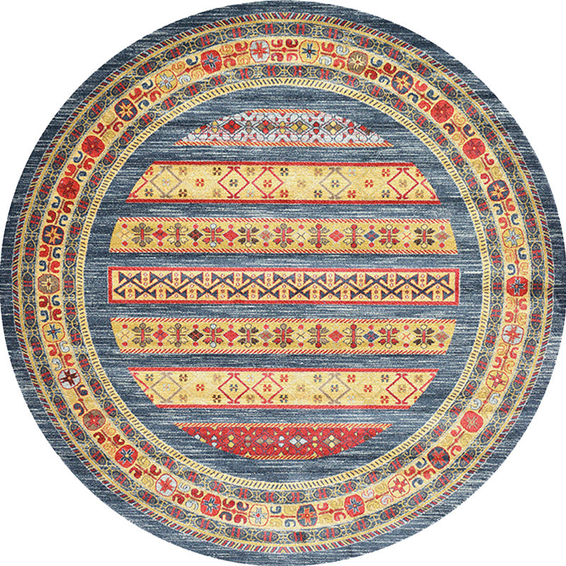 BowLift | Retro Tribal Circles Pattern Carpet Yellow and Red Polyester Carpet Washable Pet Friendly Non-Slip Carpet for the Living Room