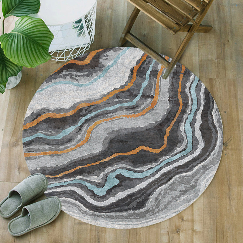 BowLift | Funky Contemporary Rug Multicolored Watercolor and Swirl Stripe Pattern Rug Pet Friendly Non-Slip Washable Rug for the Home Office