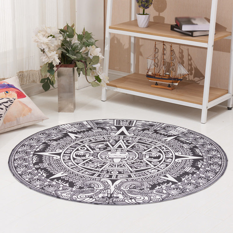 BowLift | Vintage Floral Pattern Carpet Blue and Black Polyester Carpet Washable Pet-Friendly Non-Slip Carpet for Living Room