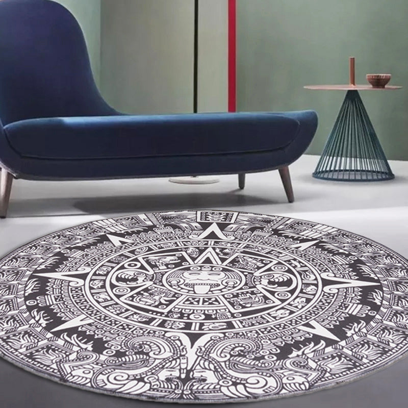 BowLift | Vintage Floral Pattern Carpet Blue and Black Polyester Carpet Washable Pet-Friendly Non-Slip Carpet for Living Room