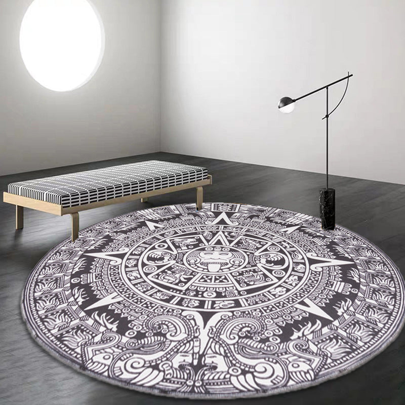 BowLift | Vintage Floral Pattern Carpet Blue and Black Polyester Carpet Washable Pet-Friendly Non-Slip Carpet for Living Room