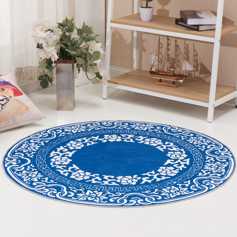 BowLift | Vintage Floral Pattern Carpet Blue and Black Polyester Carpet Washable Pet-Friendly Non-Slip Carpet for Living Room