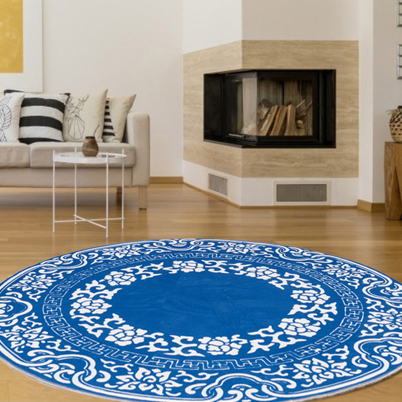 BowLift | Vintage Floral Pattern Carpet Blue and Black Polyester Carpet Washable Pet-Friendly Non-Slip Carpet for Living Room