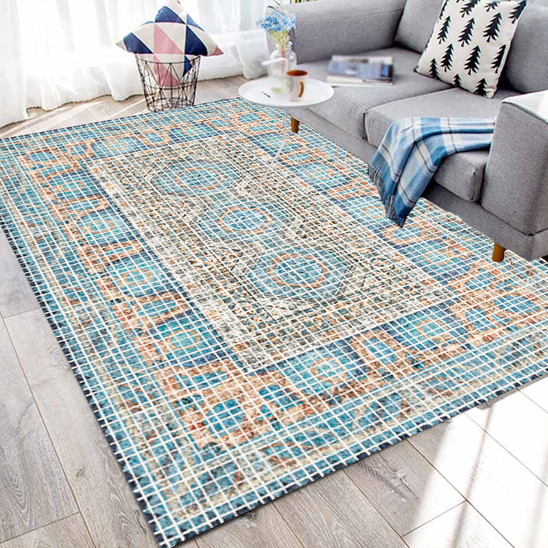BowLift | Bohemian striped patterned rug with flowers Multicolored Polyester rug Machine washable non-slip back rug for living room