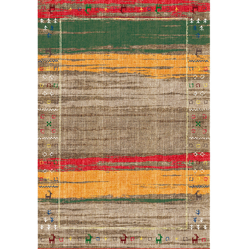 BowLift | Bohemian striped patterned rug with flowers Multicolored Polyester rug Machine washable non-slip back rug for living room