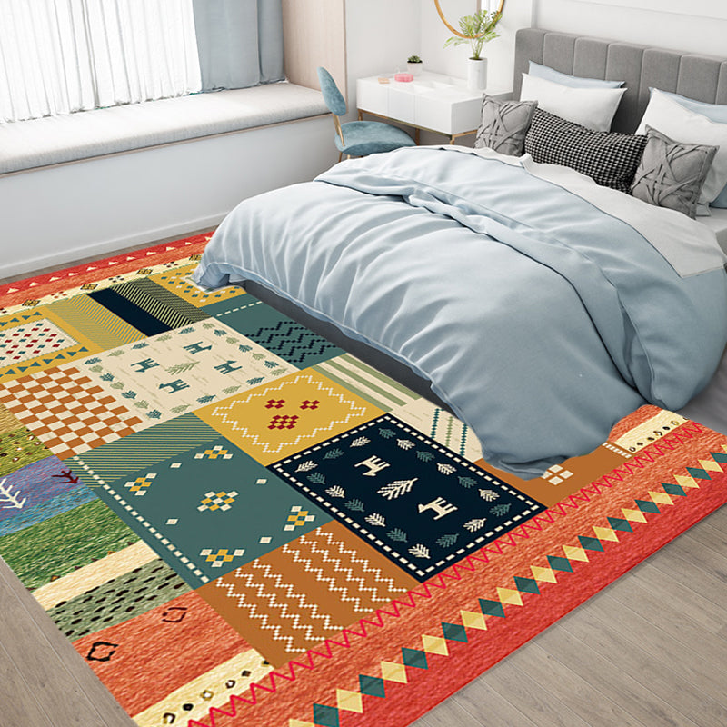 BowLift | Bohemian striped patterned rug with flowers Multicolored Polyester rug Machine washable non-slip back rug for living room