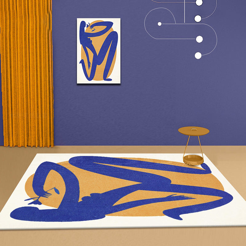 BowLift | Blue and Orange Abstract Carpet Polyester Modern Carpet Washable Non-Slip Pet-Friendly Area Rug for the Living Room