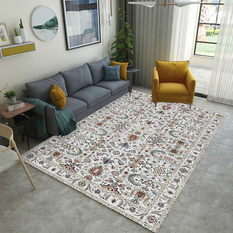 BowLift | Retro Tribal Flower Pattern Rug Pink and Gray Polyester Rug Washable Pet-Friendly Non-Slip Rug for Living Room