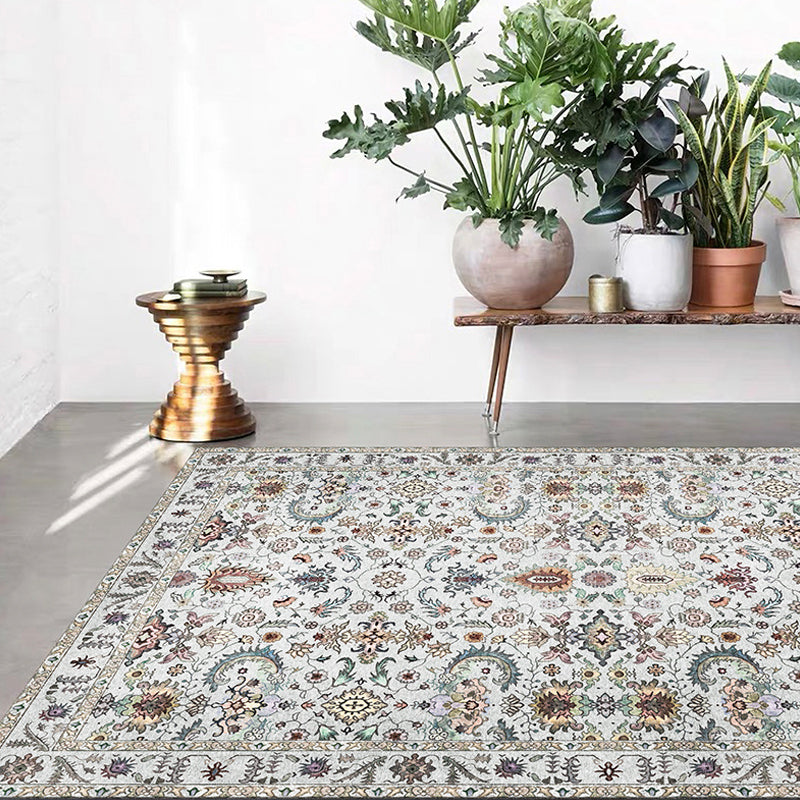 BowLift | Retro Tribal Flower Pattern Rug Pink and Gray Polyester Rug Washable Pet-Friendly Non-Slip Rug for Living Room