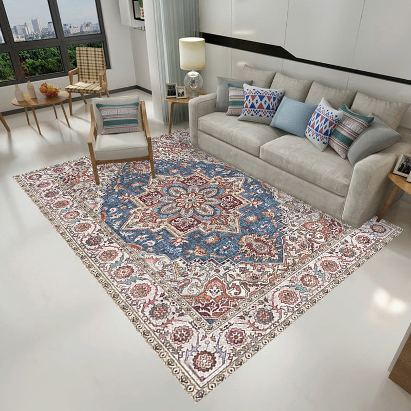 BowLift | Retro Tribal Flower Pattern Rug Pink and Gray Polyester Rug Washable Pet-Friendly Non-Slip Rug for Living Room