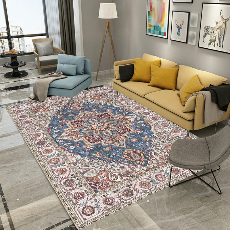 BowLift | Retro Tribal Flower Pattern Rug Pink and Gray Polyester Rug Washable Pet-Friendly Non-Slip Rug for Living Room