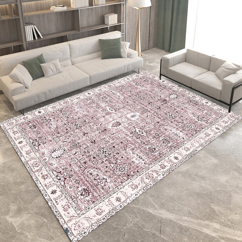 BowLift | Retro Tribal Flower Pattern Rug Pink and Gray Polyester Rug Washable Pet-Friendly Non-Slip Rug for Living Room