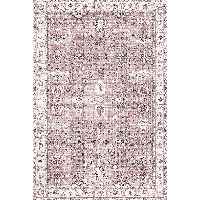 BowLift | Retro Tribal Flower Pattern Rug Pink and Gray Polyester Rug Washable Pet-Friendly Non-Slip Rug for Living Room