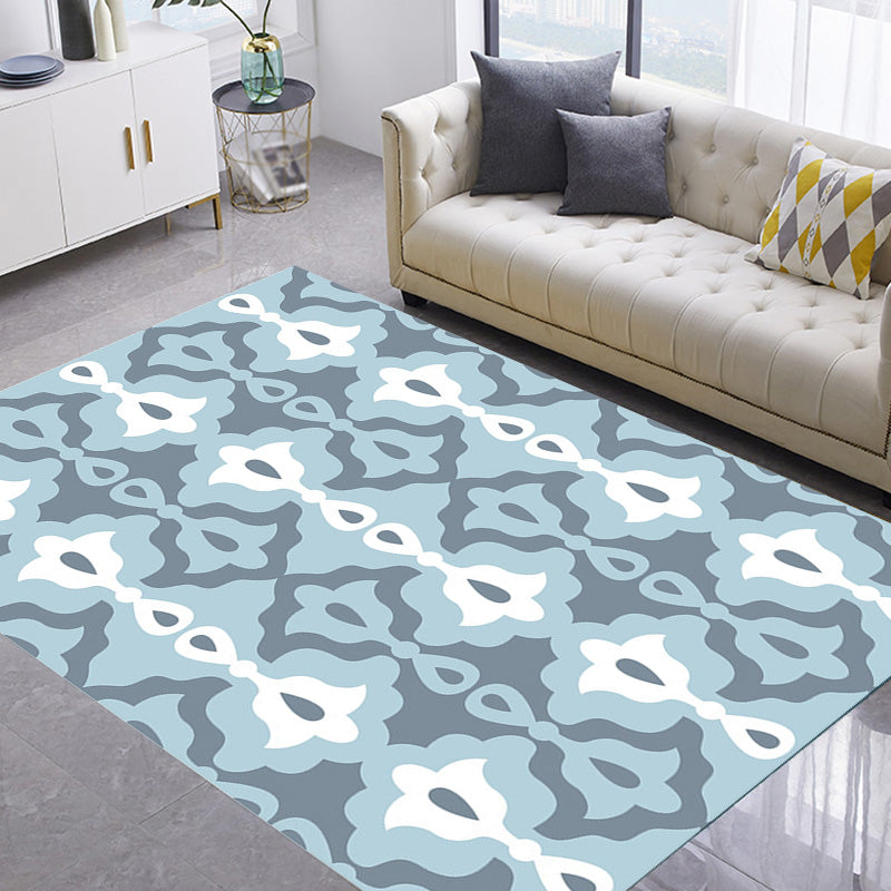 BowLift | Retro-geometric floral pattern rug blue and green southwest rug polyester pet-friendly non-slip back washable area rug for living room