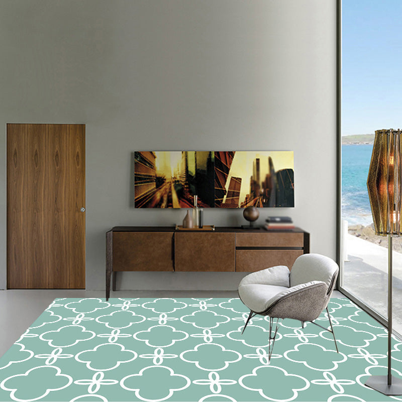 BowLift | Retro-geometric floral pattern rug blue and green southwest rug polyester pet-friendly non-slip back washable area rug for living room