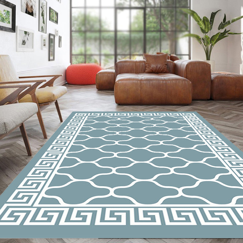 BowLift | Retro-geometric floral pattern rug blue and green southwest rug polyester pet-friendly non-slip back washable area rug for living room