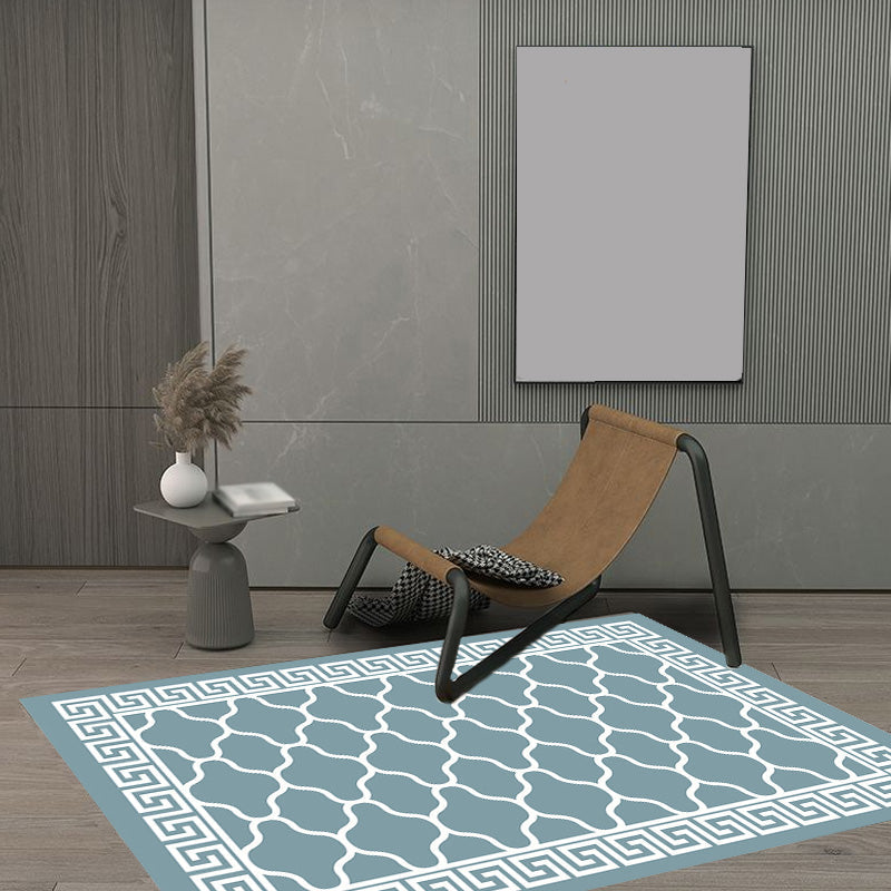 BowLift | Retro-geometric floral pattern rug blue and green southwest rug polyester pet-friendly non-slip back washable area rug for living room