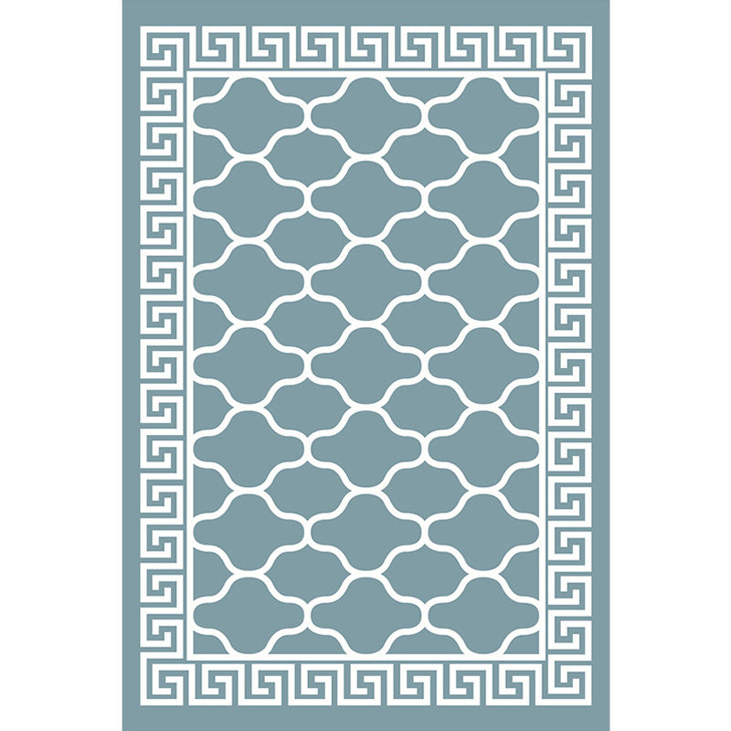 BowLift | Retro-geometric floral pattern rug blue and green southwest rug polyester pet-friendly non-slip back washable area rug for living room