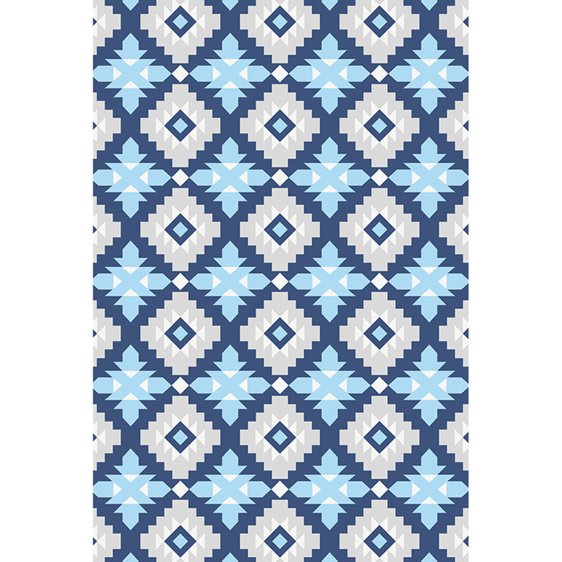 BowLift | Retro-geometric floral pattern rug blue and green southwest rug polyester pet-friendly non-slip back washable area rug for living room