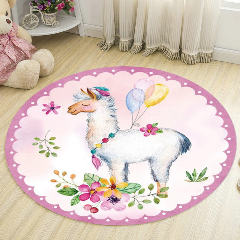 BowLift | Kids Deer Pattern Carpet with Flowers White and Blue Polyester Carpet Non-Slip Backing Washable Pet-Friendly Carpet for the Bedroom