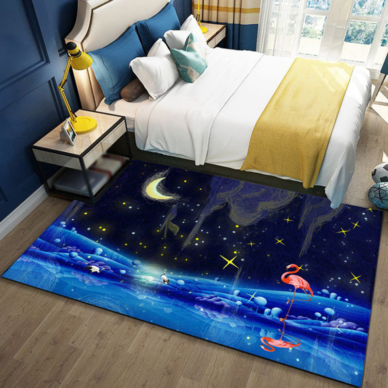 BowLift | Children's Ocean Pattern Rug with Fish Blue Polyester Rug Non-Slip Back Washable Pet-Friendly Rug for the Bedroom