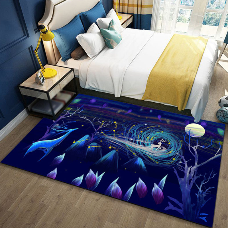 BowLift | Children's Ocean Pattern Rug with Fish Blue Polyester Rug Non-Slip Back Washable Pet-Friendly Rug for the Bedroom