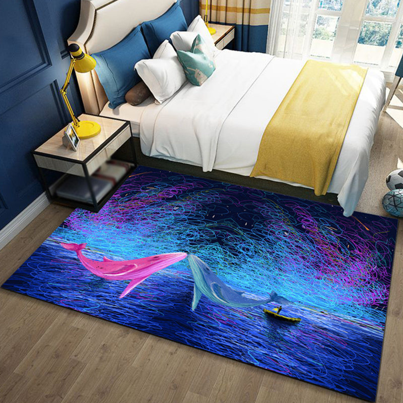 BowLift | Children's Ocean Pattern Rug with Fish Blue Polyester Rug Non-Slip Back Washable Pet-Friendly Rug for the Bedroom