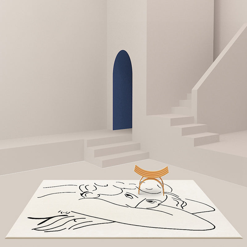 BowLift | Funky Nordic Rug Beige Character Pattern Rug Pet Friendly Non-Slip Washable Rug for Decoration