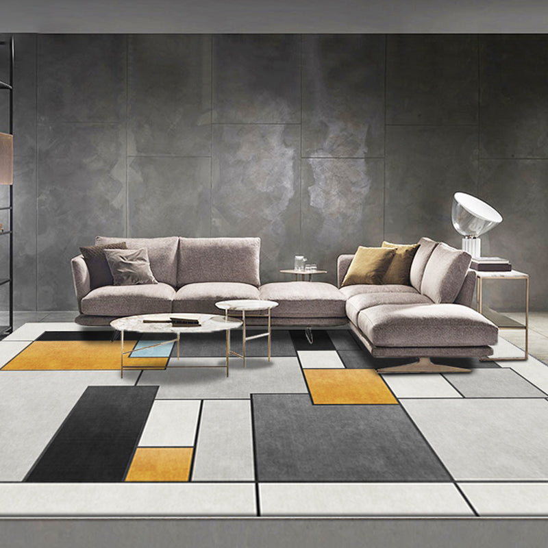 BowLift | Stylish gray novelty rug polyester geometric pattern rug washable pet-friendly non-slip rug for the living room