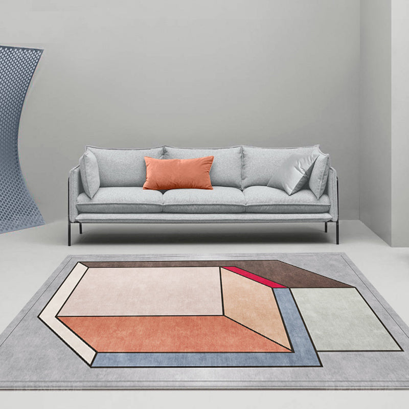 BowLift | Funky Nordic Rug Gray and Blue 3D Geometric Pattern Rug Pet-Friendly Non-Slip Washable Area Rug for Decoration