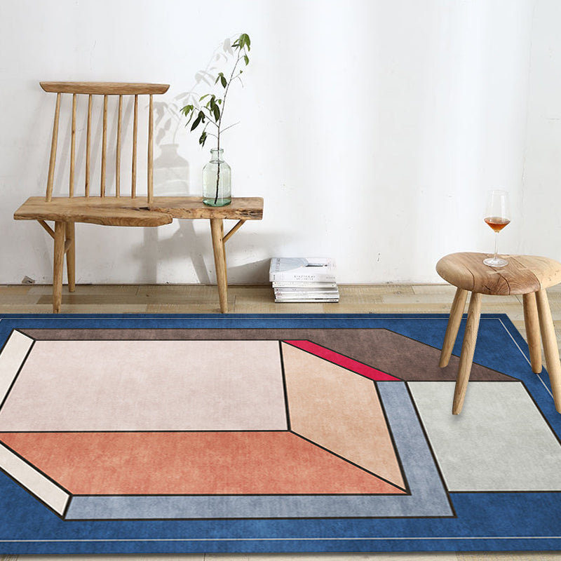 BowLift | Funky Nordic Rug Gray and Blue 3D Geometric Pattern Rug Pet-Friendly Non-Slip Washable Area Rug for Decoration