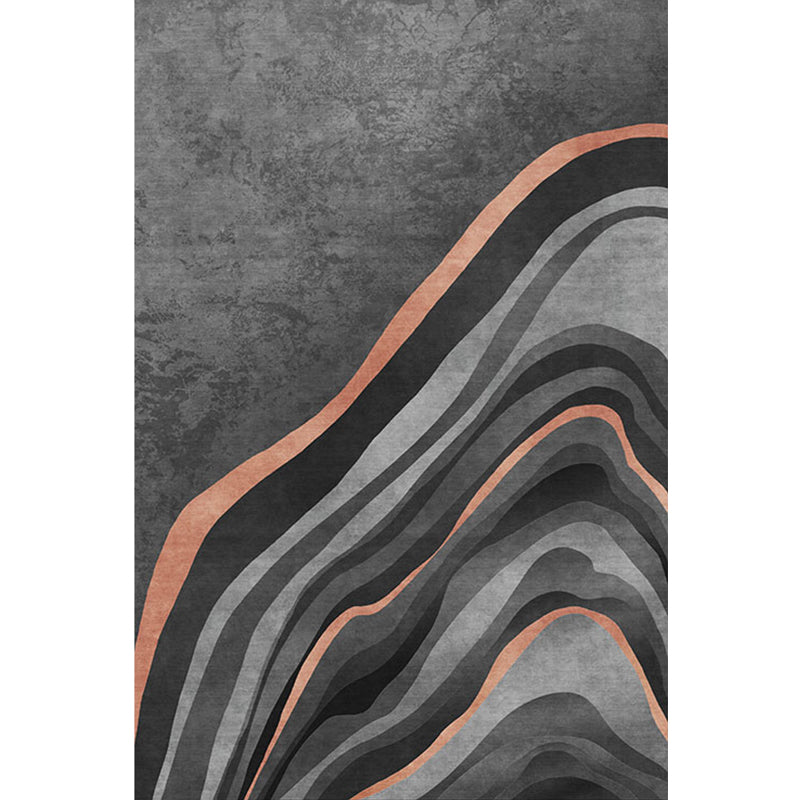 BowLift | Creative Black Modernist Carpet Polyester Swirl Striped Pattern Rug Washable Pet-Friendly Non-Slip Area Rug for Living Room