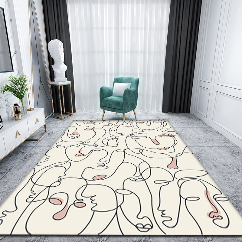 BowLift | Creative Nordic Carpet Beige Character Pattern Carpet Pet Friendly Non-Slip Washable Rug for Decoration