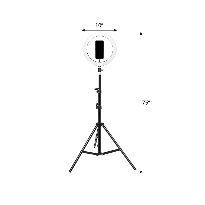 BowLift | Metallic Round Make-Up Lamp Contemporary 63"/75" Long Black LED Overfill Flash Lamp with USB Connection