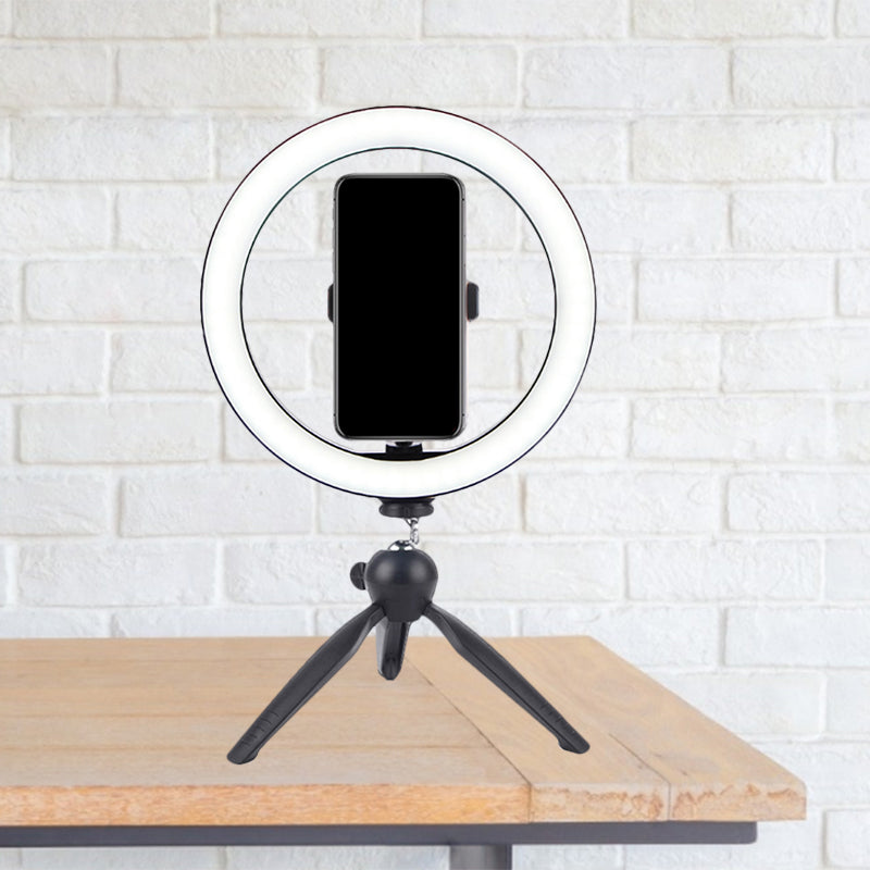BowLift | Circle Make-Up Lighting Modern Metal Handy Holder LED Fill Lamp in Black with Tripod Design