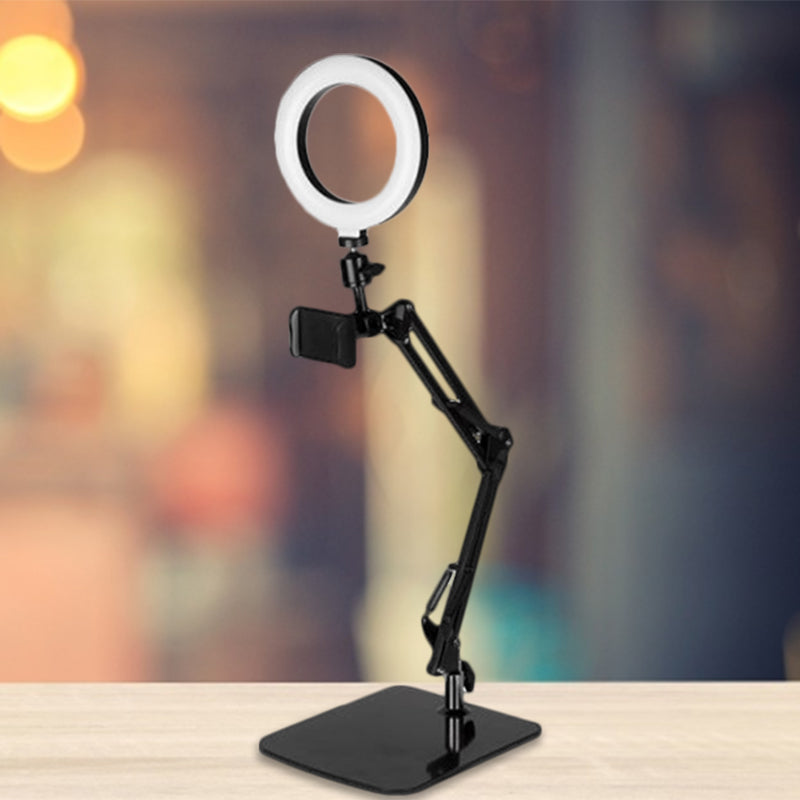 BowLift | Mobile phone holder LED makeup lamp Modernist black USB refill flash light with round metal shade