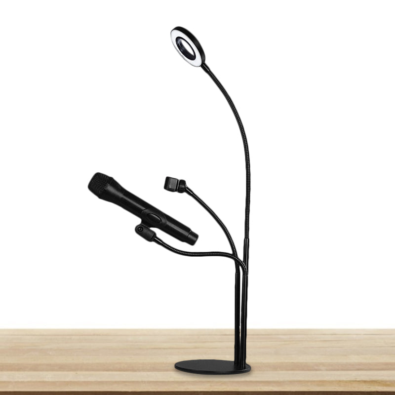 BowLift | Metallic Round Vanity Light Contemporary Black Finish USB LED Fill Lighting with Phone Holder Design