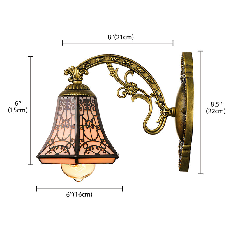 BowLift | Art Glass Bell Wall Lamp with Engraved Arm 1 Head Vintage Tiffany Wall Lamp in Black for Outdoor