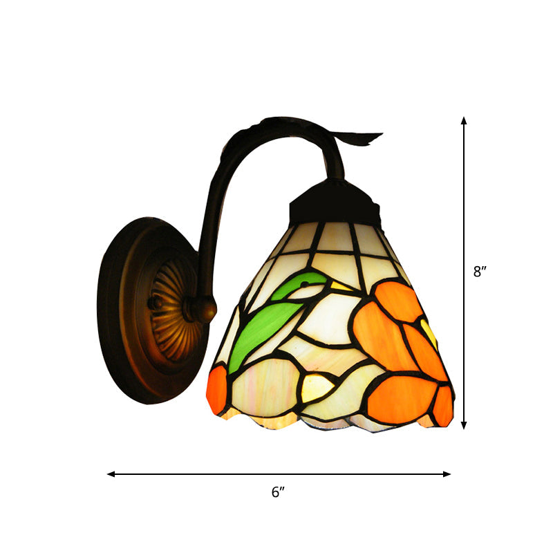 BowLift | Rustic Tiffany Blossom Wall Lamp with Bird Stained Glass 1 Main Orange Wall Lamp for Dining Room