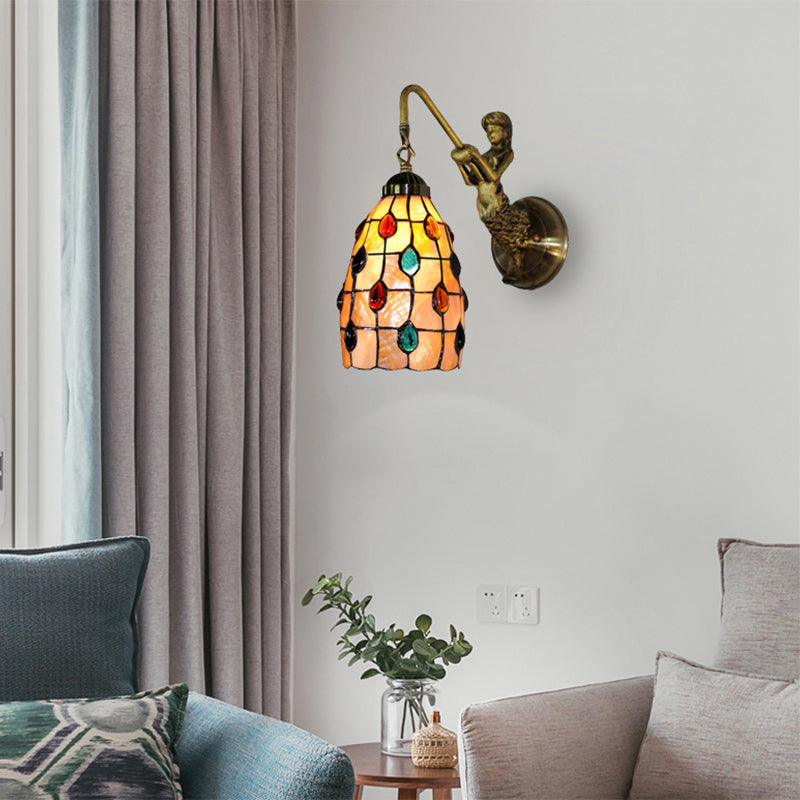 BowLift | Extended wall-mounted lamp Tiffany Shell 1 head Beige wall lamp with mermaid plate