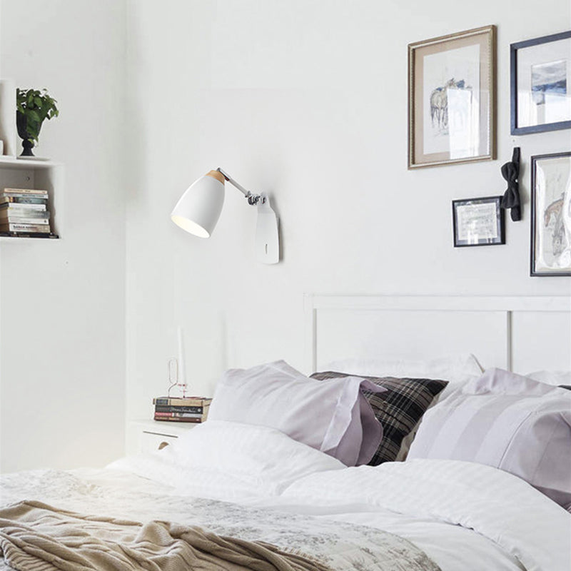 BowLift | Black/White Rounded Wall Lighting Fixture Simple Metal 1 Head Wall Light with Switch for Study