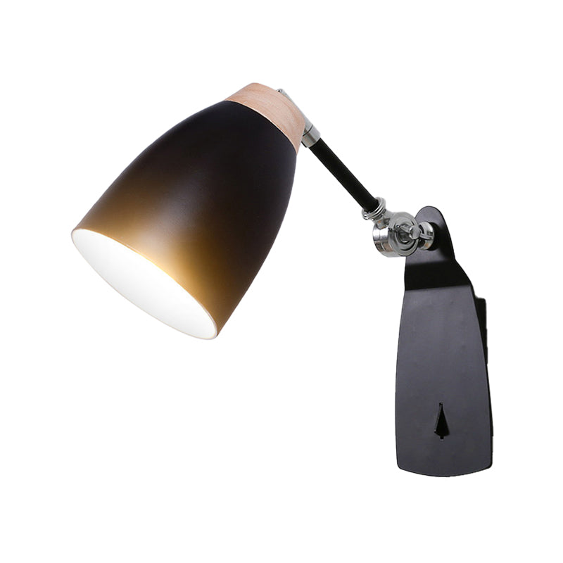 BowLift | Black/White Rounded Wall Lighting Fixture Simple Metal 1 Head Wall Light with Switch for Study