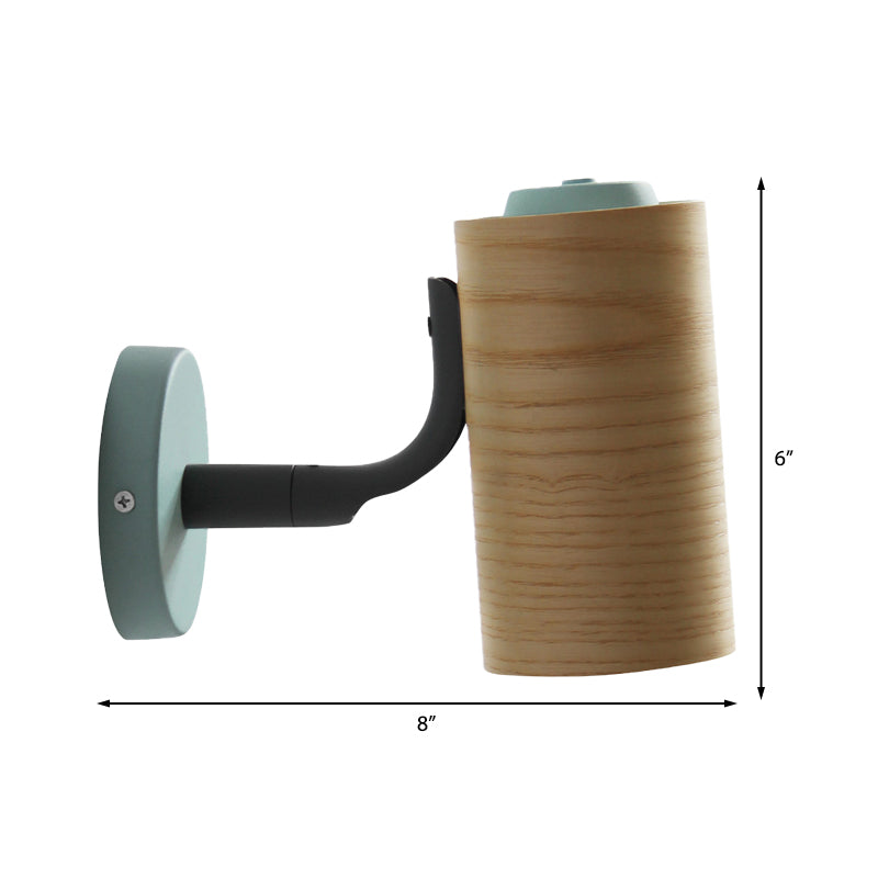 BowLift | Cylindrical Wood Wall-Mounted Light Minimalism 1 Light Yellow/Blue/Green Wall Light for Bathroom