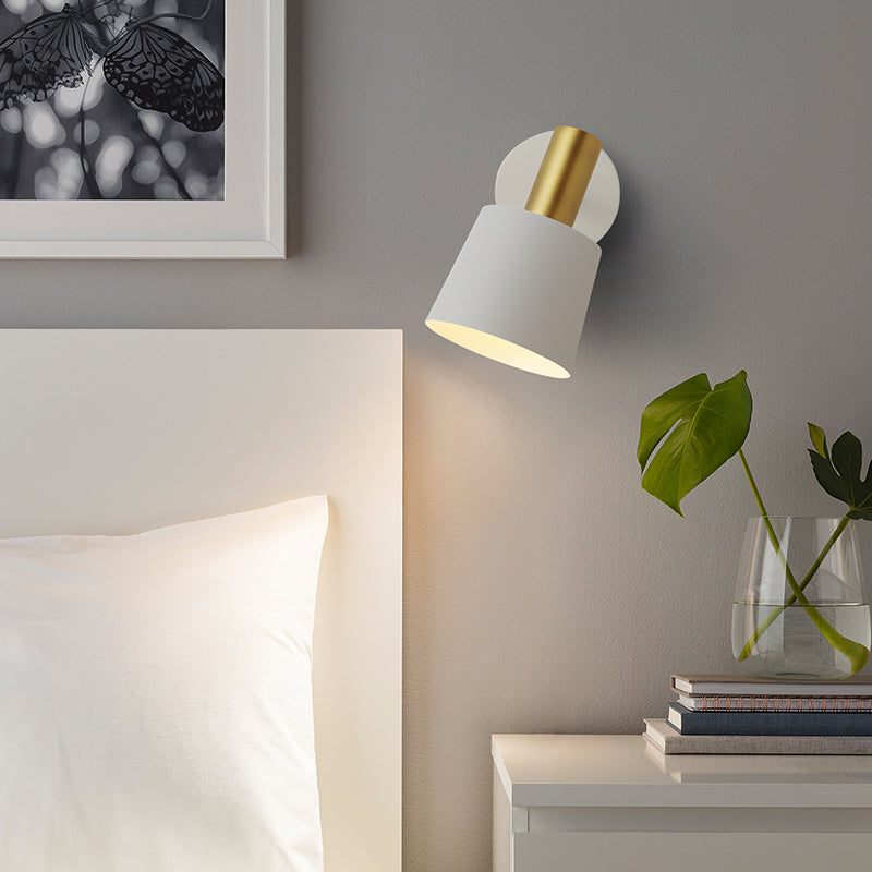 BowLift | Metallic Drum Wall Light Modernist 1-Light Wall Mounted Lamp in White/Green for Bedroom