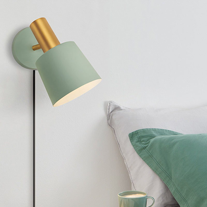 BowLift | Metallic Drum Wall Light Modernist 1-Light Wall Mounted Lamp in White/Green for Bedroom