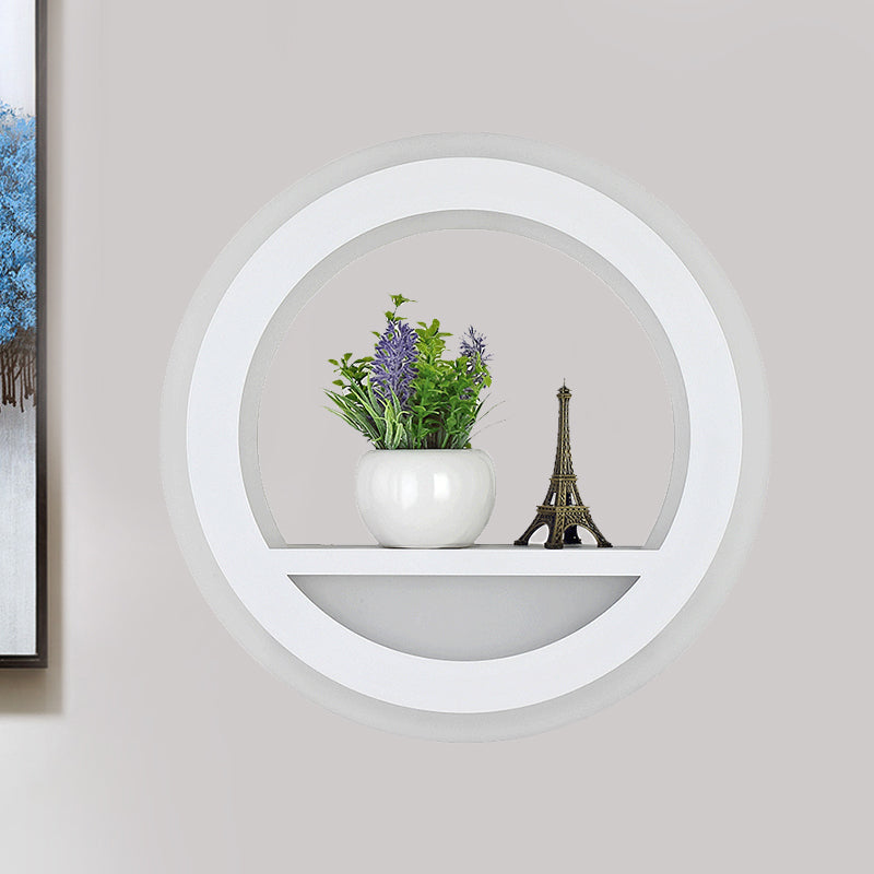 BowLift | Acrylic Halo Ring Wall Lighting Nordic White LED Wall Lamp with Shelf Design in White