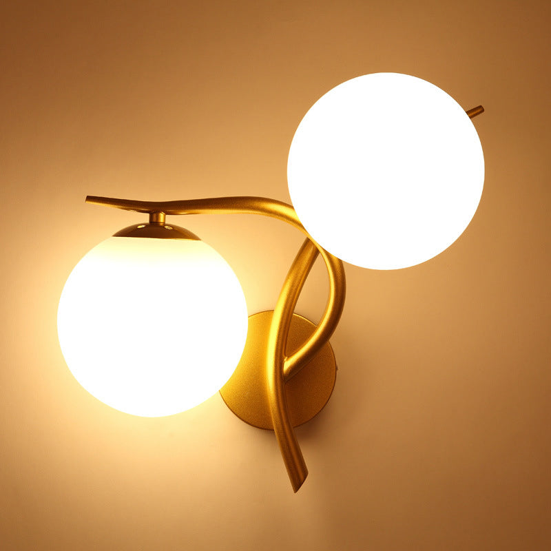 BowLift | Gold Winding Wall Light Modern 2 Heads Metal Wall Lamp with Orb Milk Glass Shade